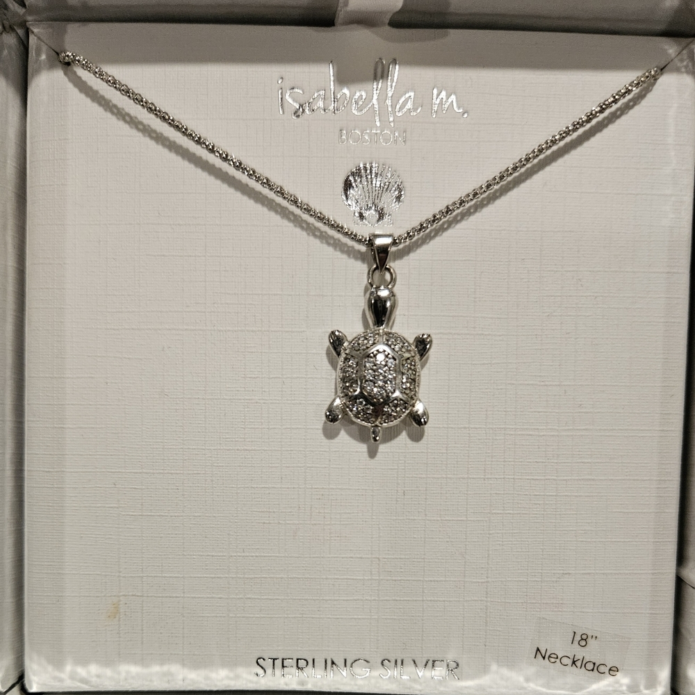 Isabella M. Sterling silver cz turtle necklace